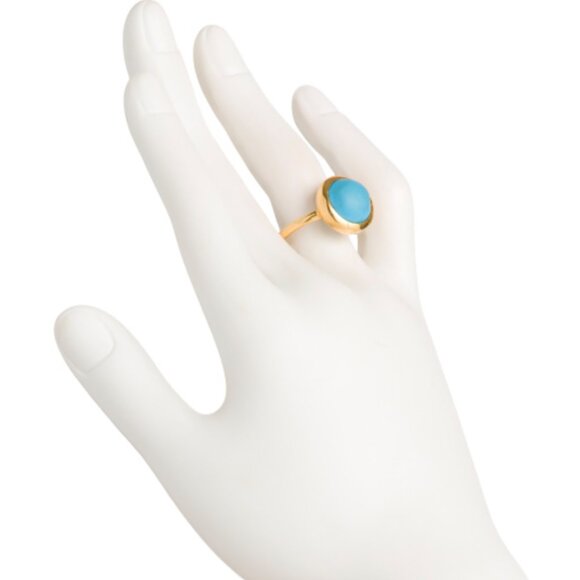SHAANTI JEWELS 18k Gold Plated 925 Sterling Silver Turquoise Ring India Sz.8 - Picture 2 of 9